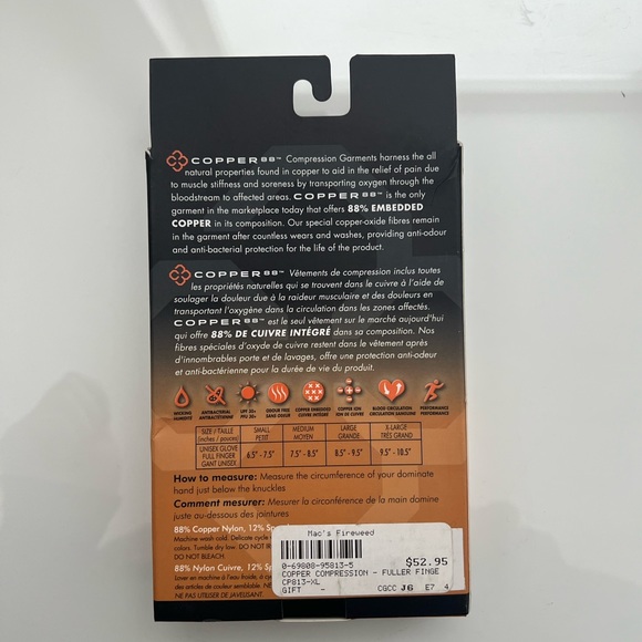 New in the box Copper 88 Full Finger Compression Gloves size extra large - Picture 4 of 8